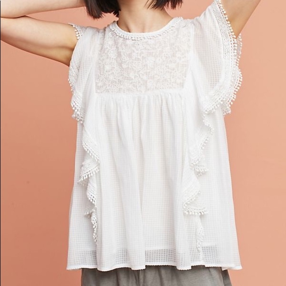 Anthropologie Maeve summer flowy white top